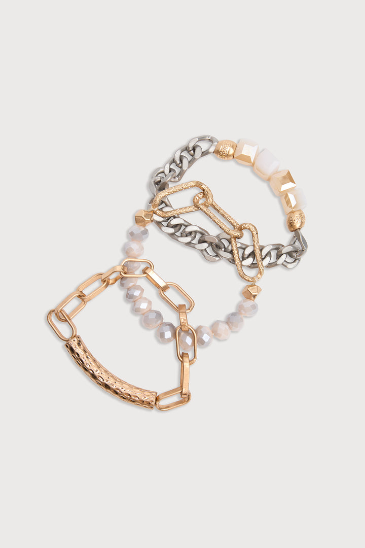 Metallic Beaded Chain Trio Bracelet