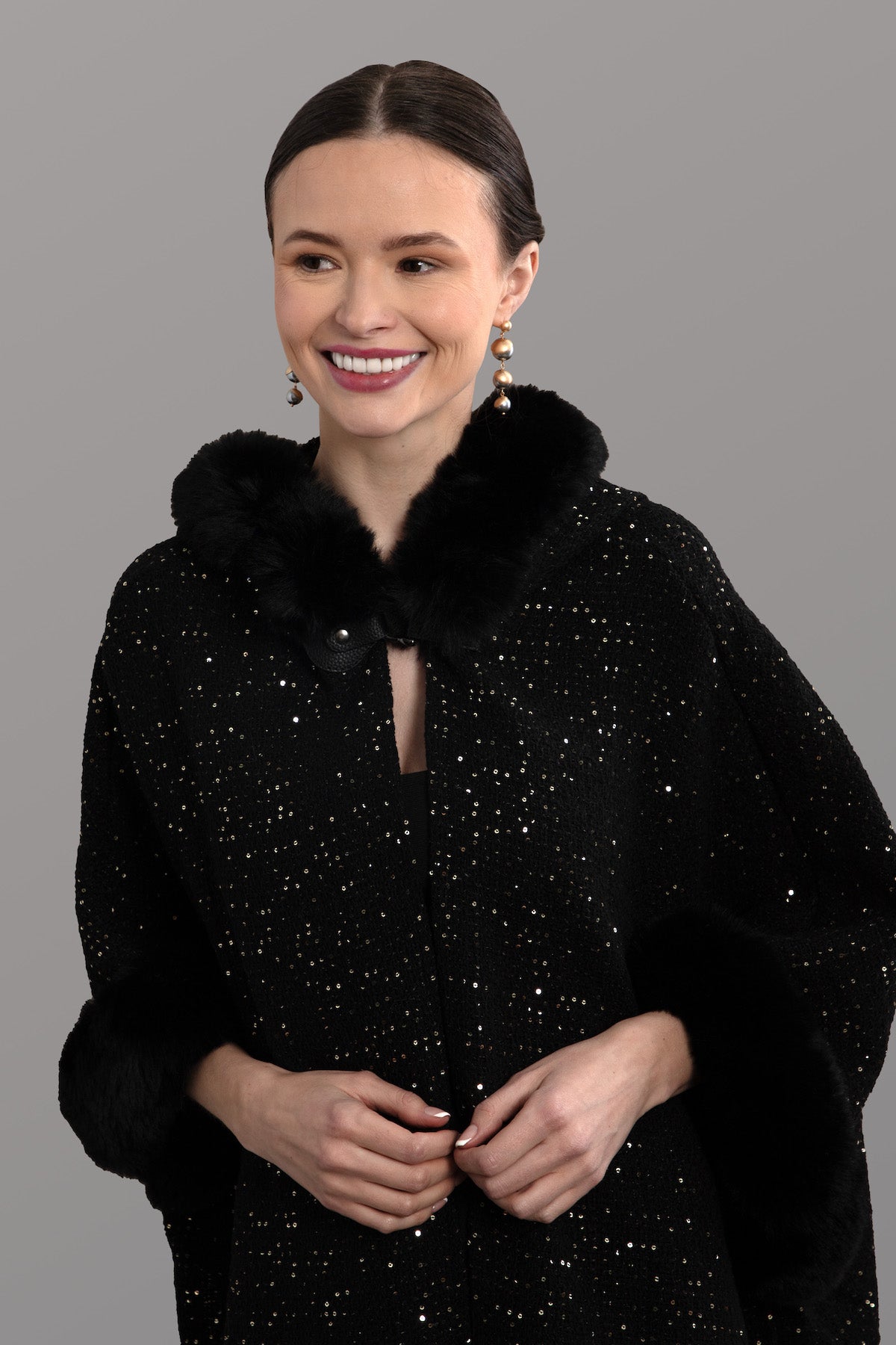Sequin Faux Fur Hooded Kimono | SAACHI