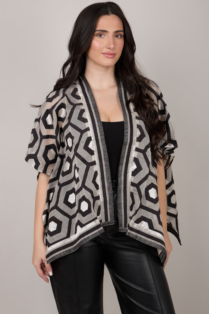 Geometric Cotton Short Open Poncho