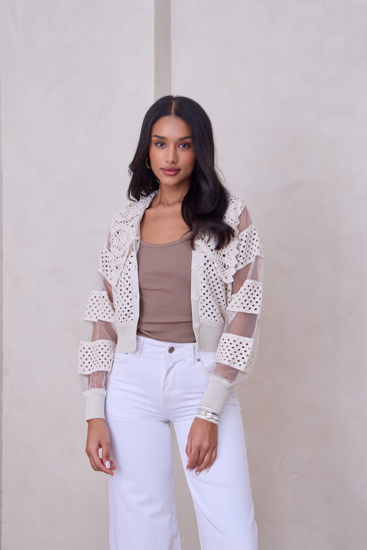 Hand Crochet Sheer Button Cardigan