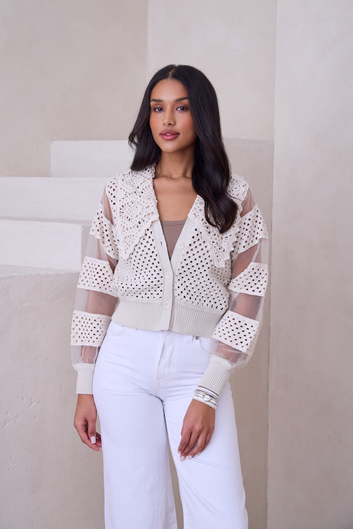 Hand Crochet Sheer Button Cardigan