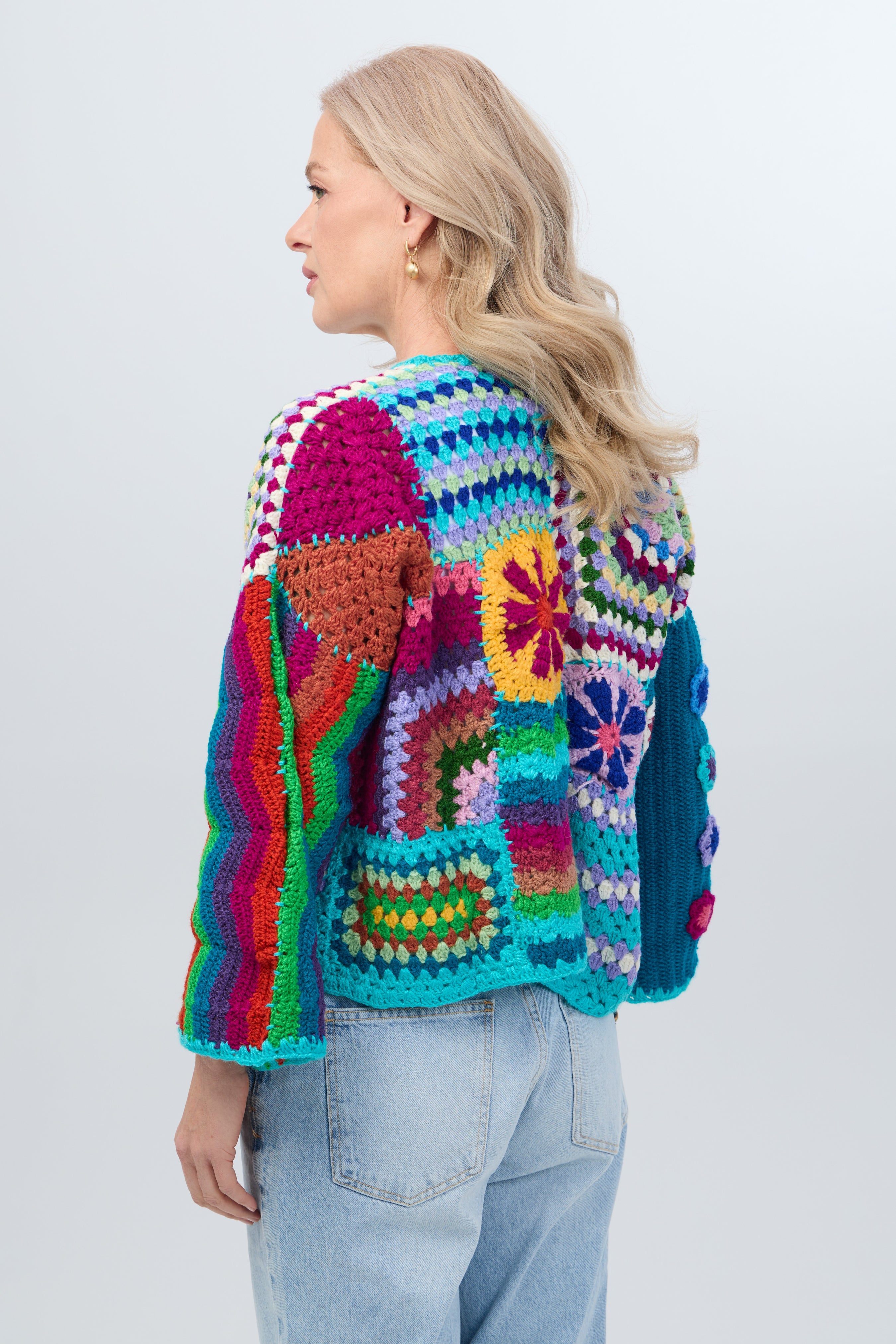 Vibrant Multi Pattern Crochet Cardigan – SAACHI
