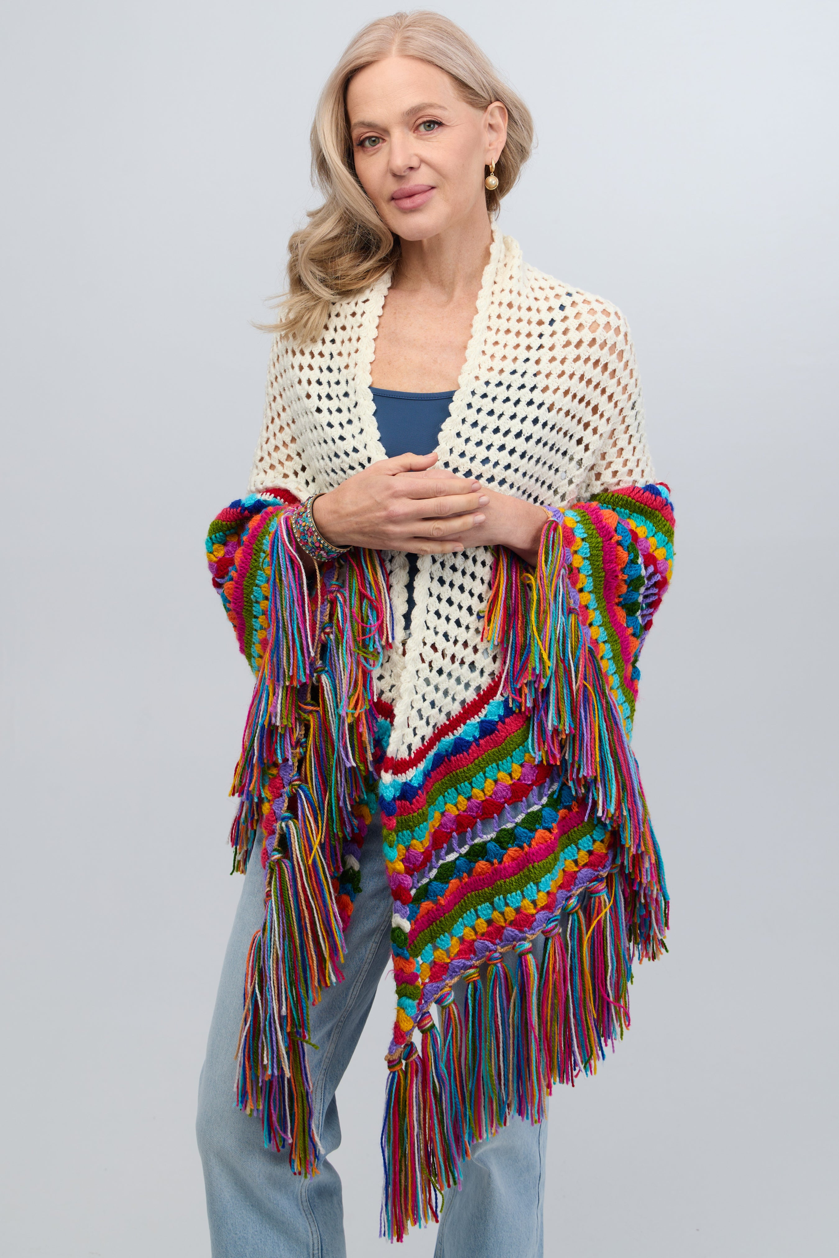 Rainbow Crochet Fringe Wrap – SAACHI