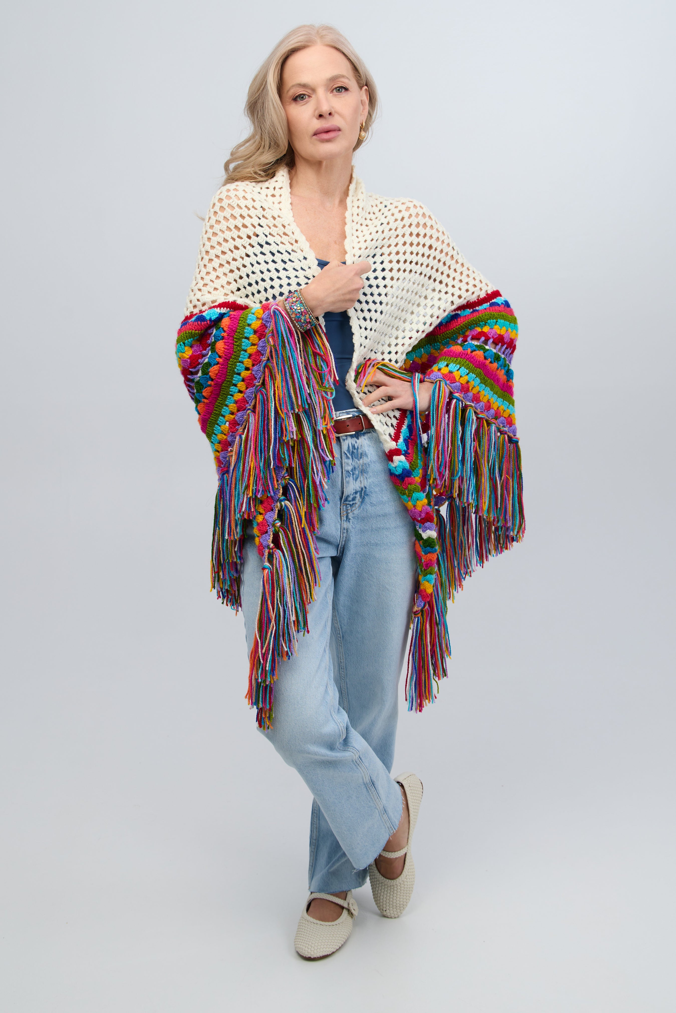 Rainbow Crochet Fringe Wrap – SAACHI