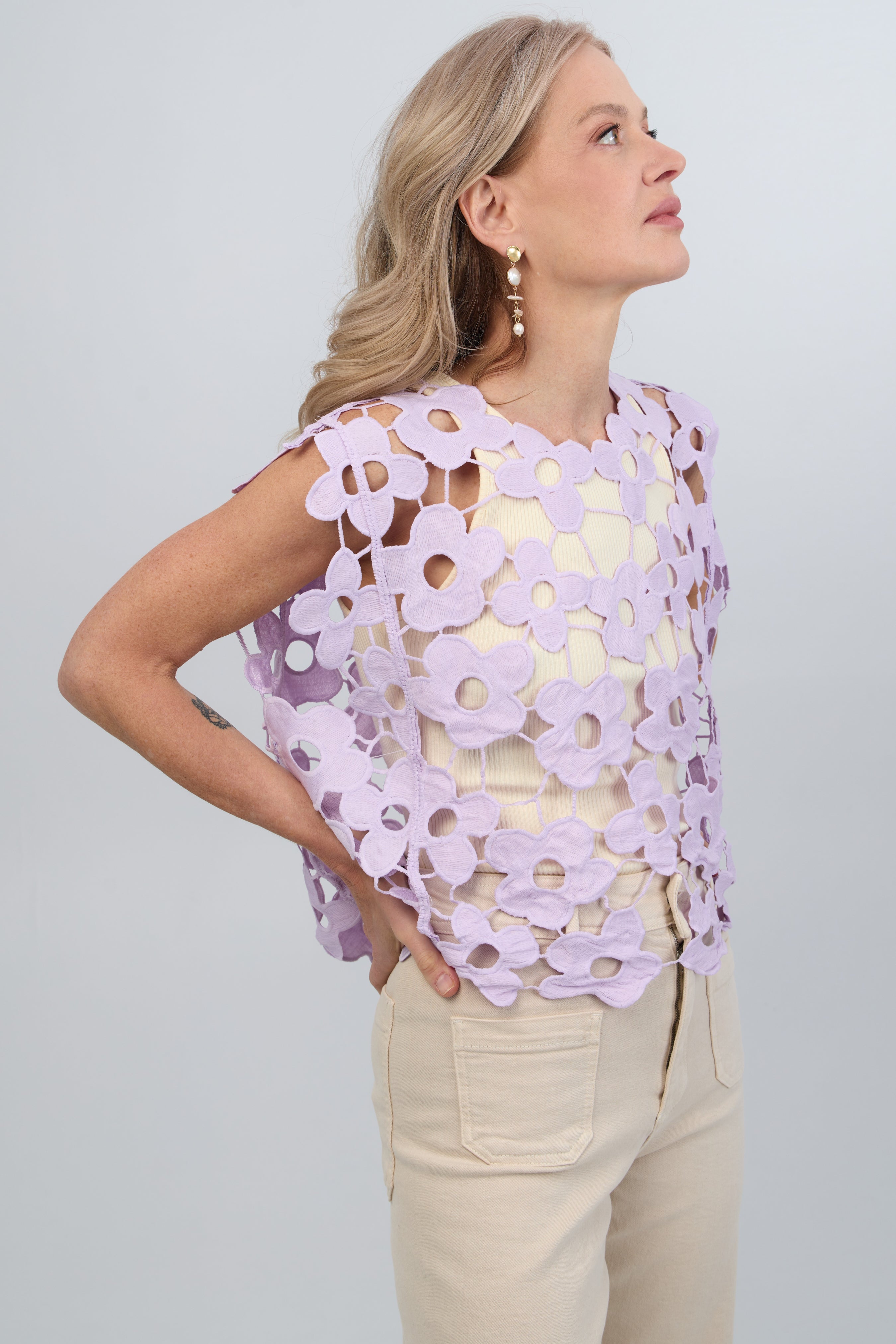Floral Open Knit Vest Top | SAACHI