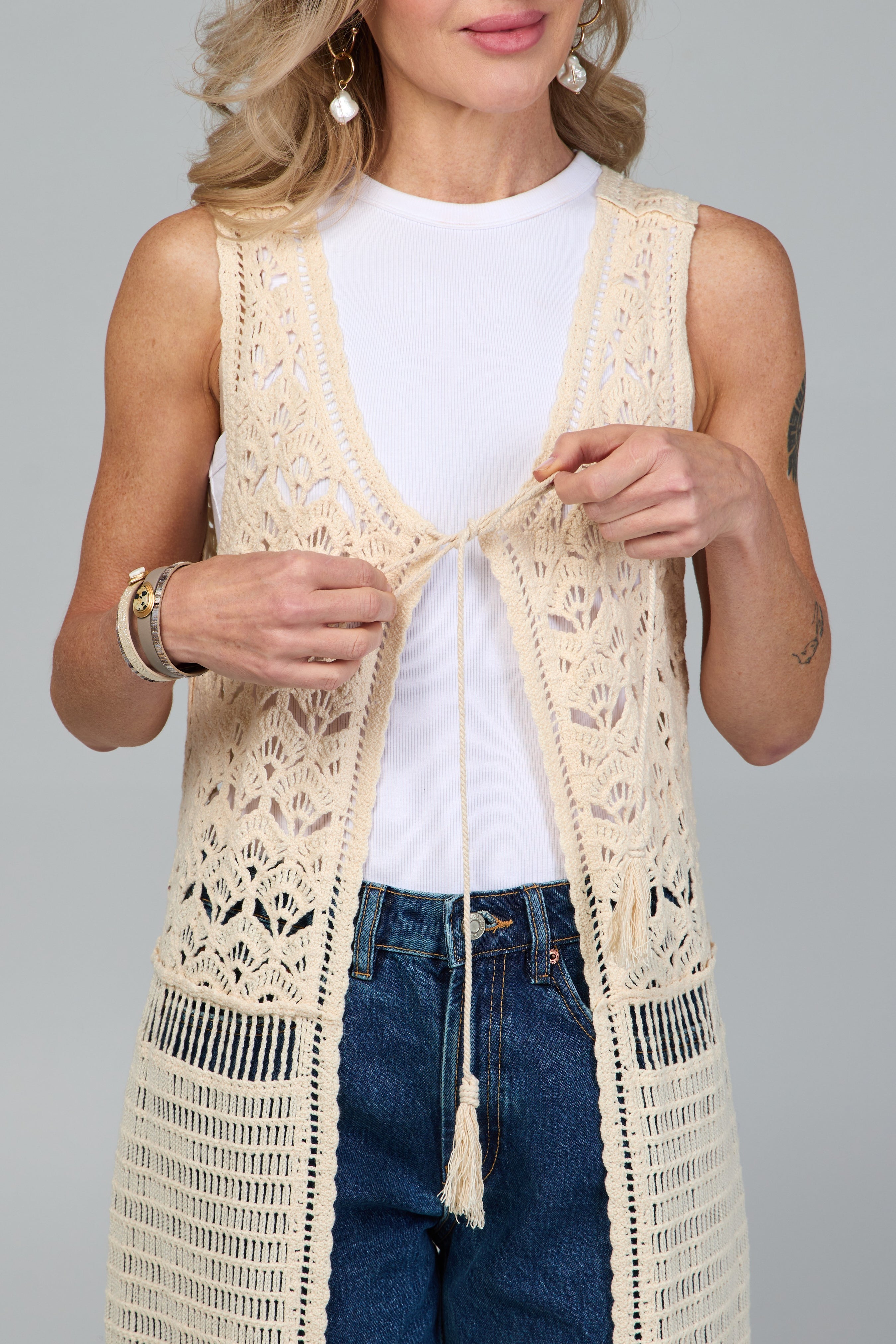 Crochet Tie Front Long Kimono – SAACHI