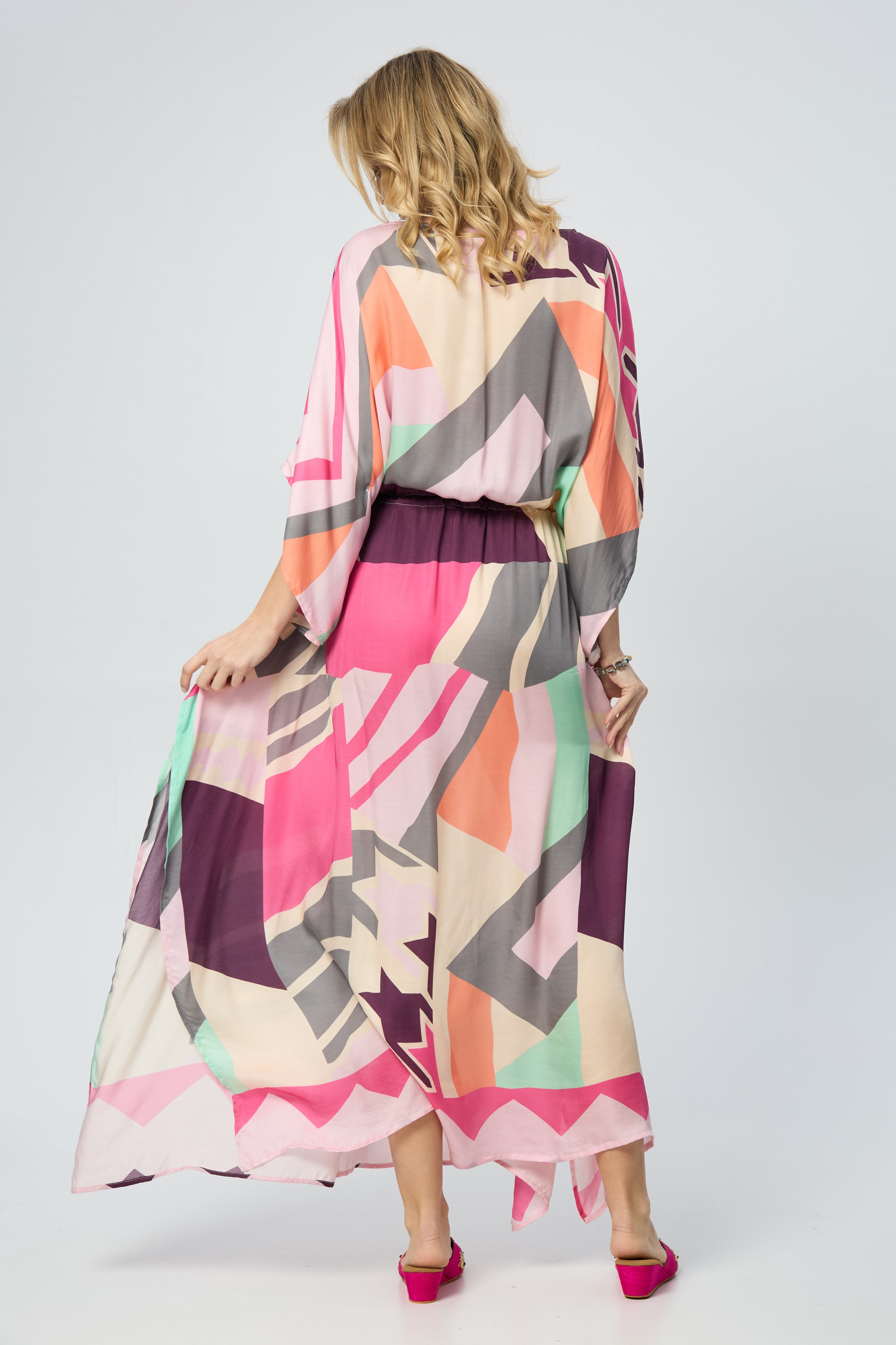 Multicolored Geo Tie Waist Keyhole Kaftan – SAACHI