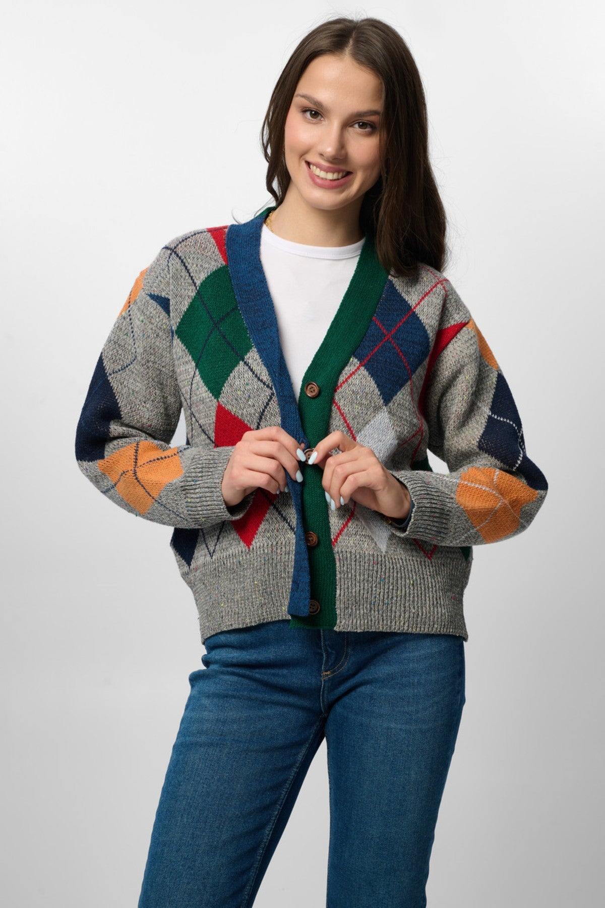 Classic Colorful Argyle Cardigan – SAACHI