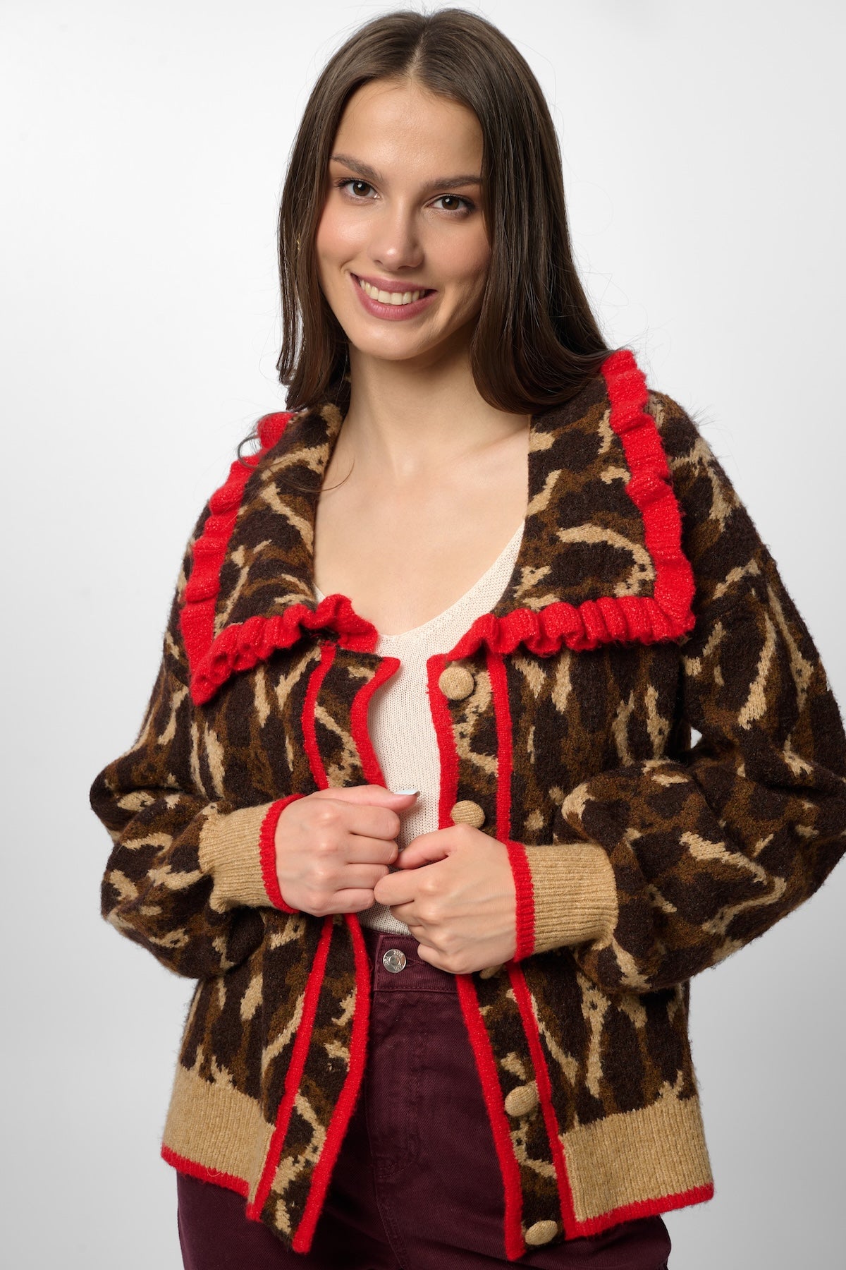 Leopard Collar Button Cardigan – SAACHI