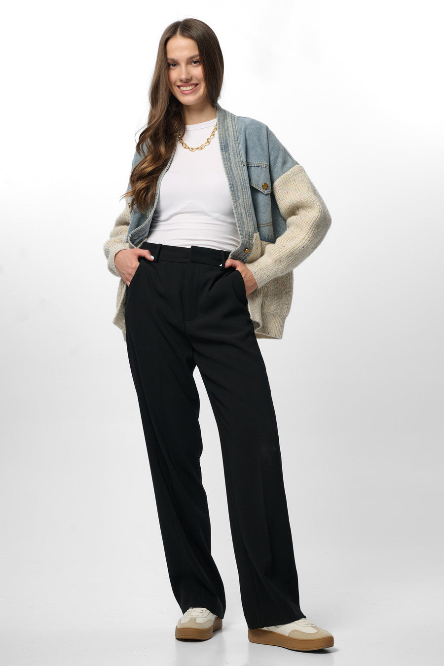 Denim & Grey Combo Sweater Jacket | SAACHI
