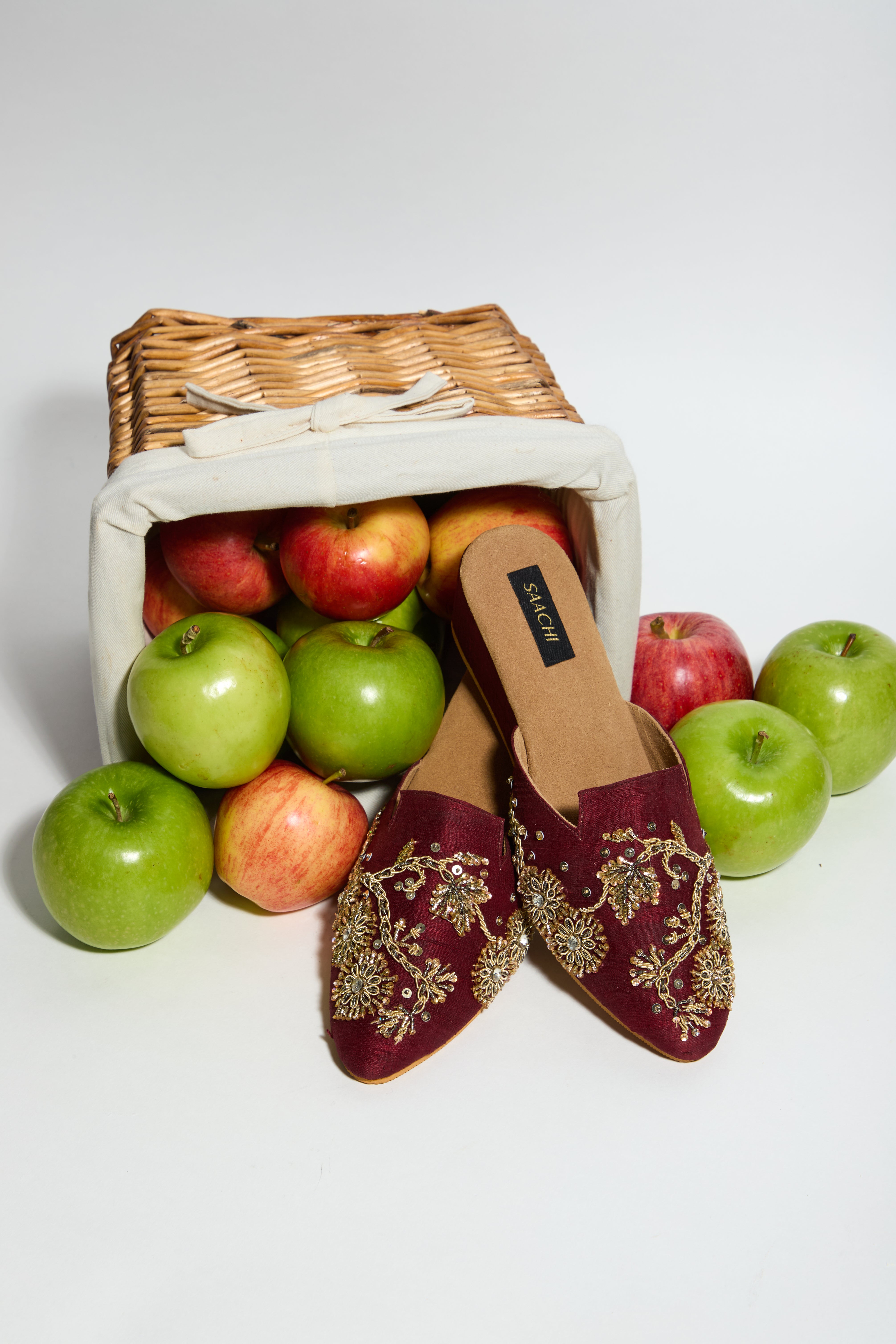 Bordeaux Floral Embellished Mules – SAACHI