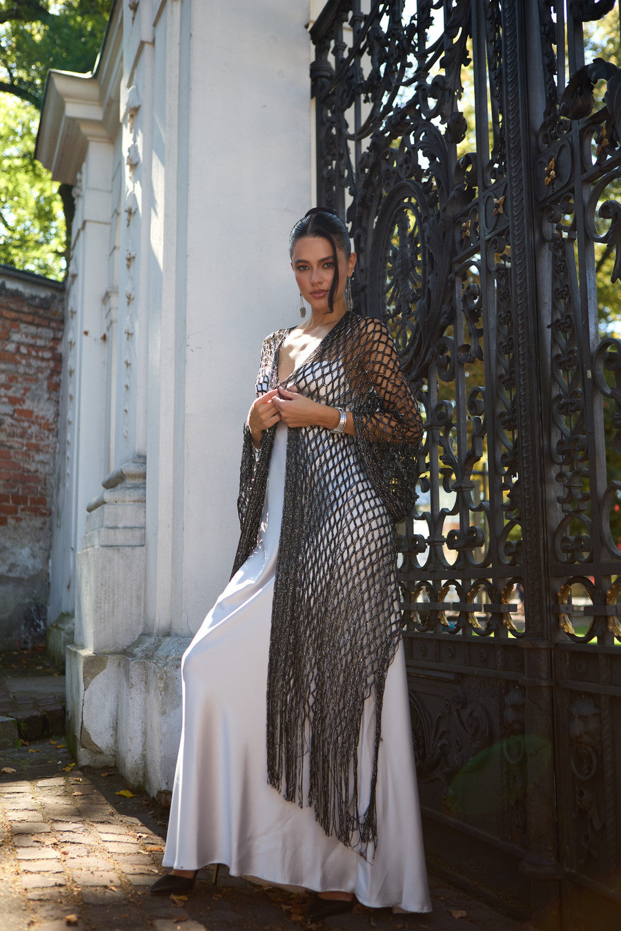 metallic kimono dress Made in USA Lurex Metallic Kimono V neck Dress with Slit