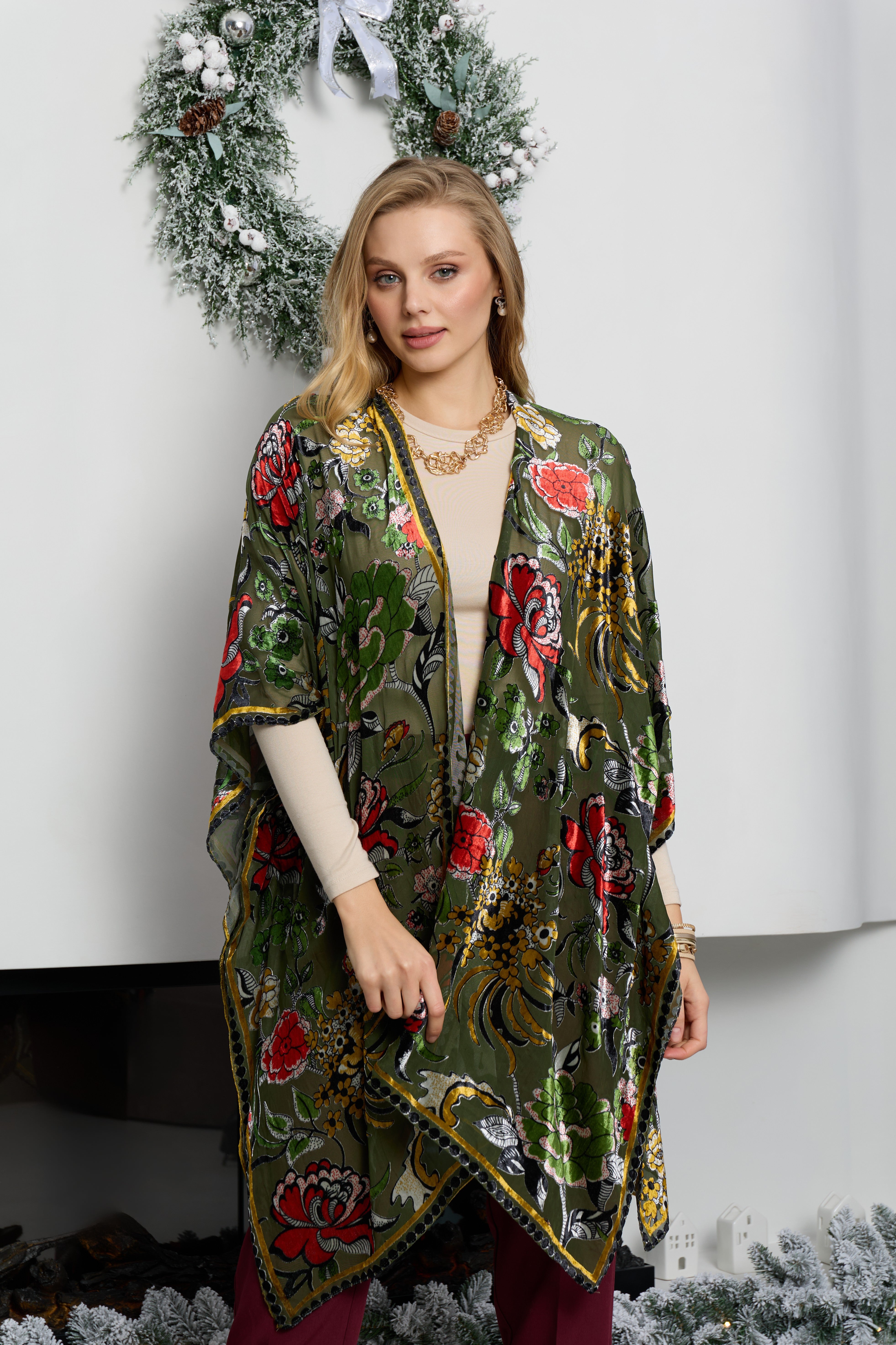 Floral Sheer Velvet Ruana – SAACHI