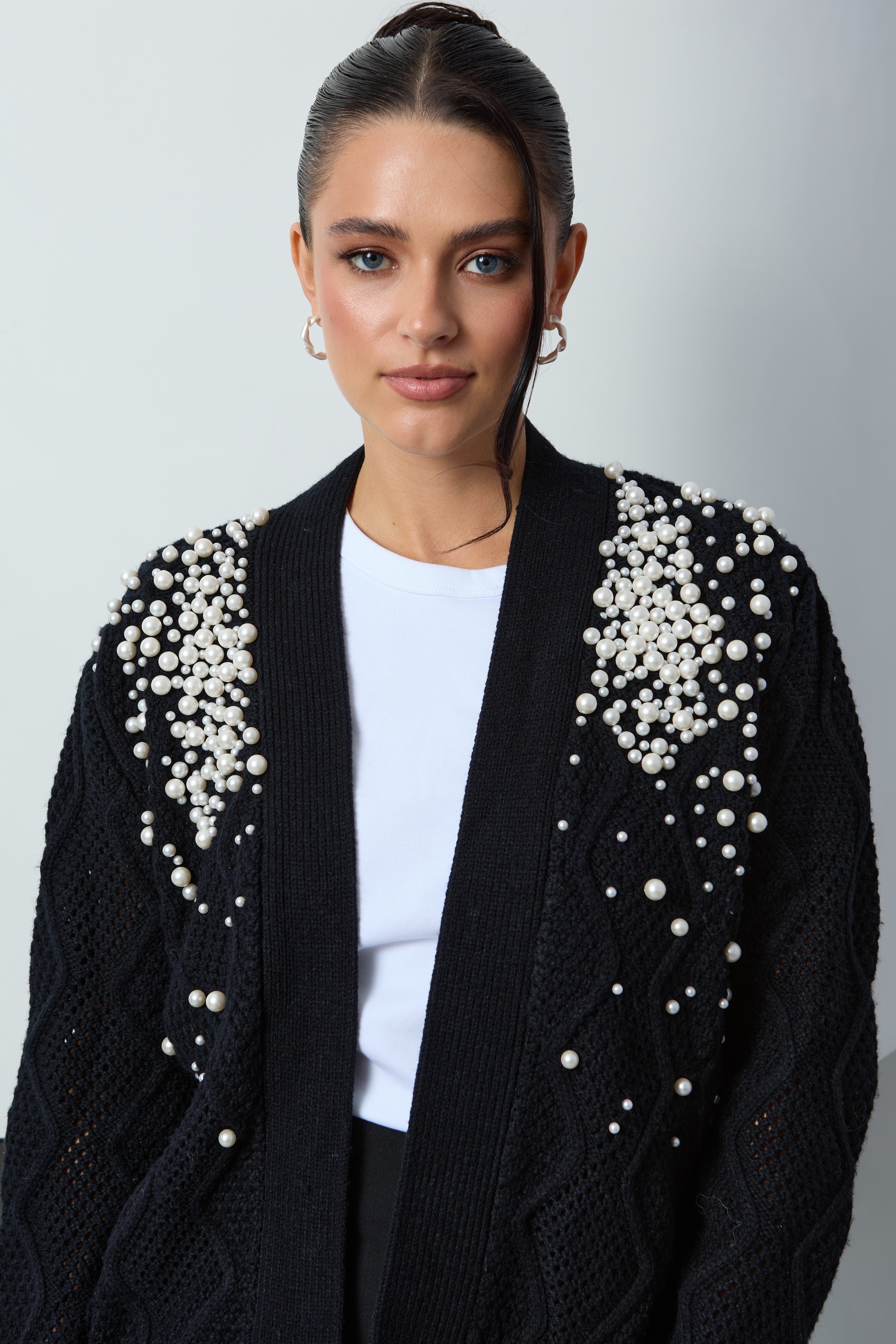 ÉPINE PARIS bijou cardigan black Pointelle Sweater Be Mine Cardigan - Black | ALO