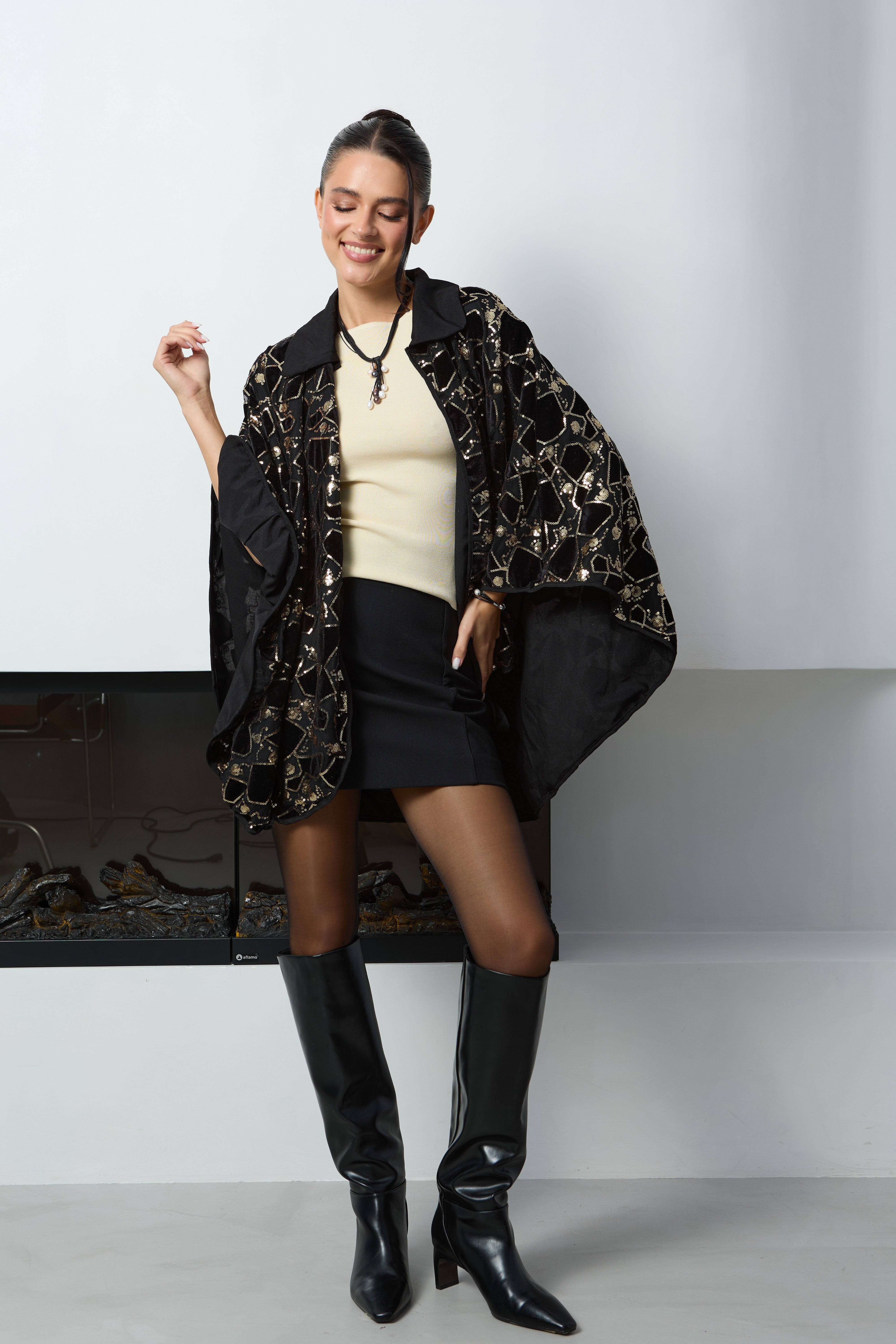 Velvet Sequin Collared Capelet – SAACHI