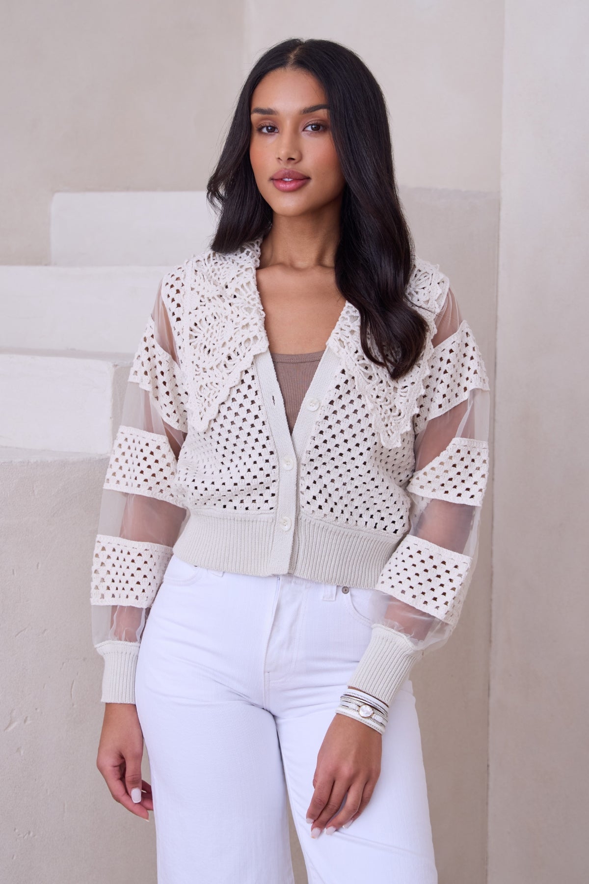 Hand Crochet Sheer Button Cardigan | SAACHI