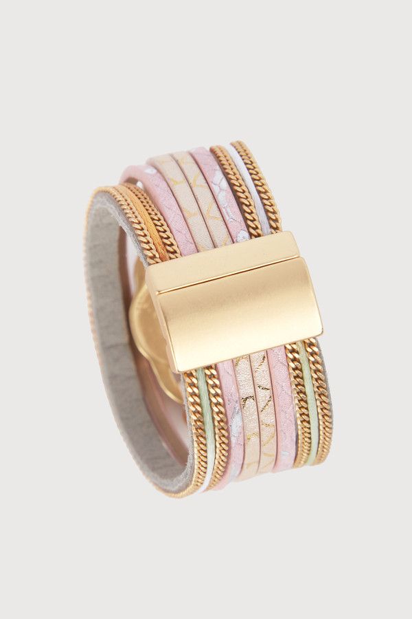 Soft Pink Multi Medallion Bracelet Gold