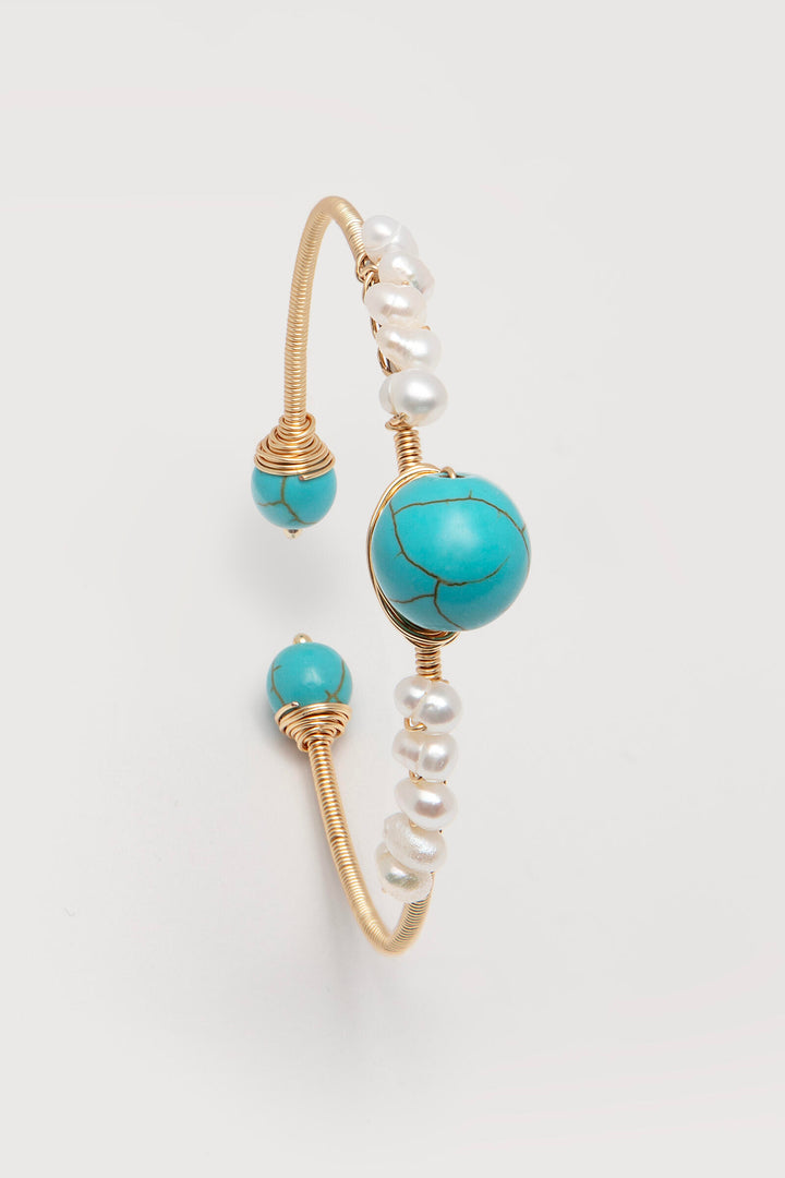 Turquoise Freshwater Pearl Cuff Bracelet Gold