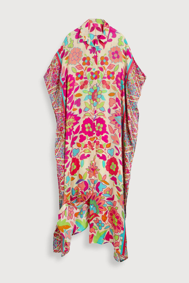 Multicolored Floral Collared Kaftan Multi