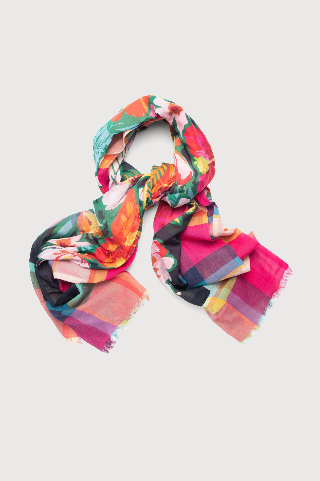 Floral Plaid Scarf Dark Multi