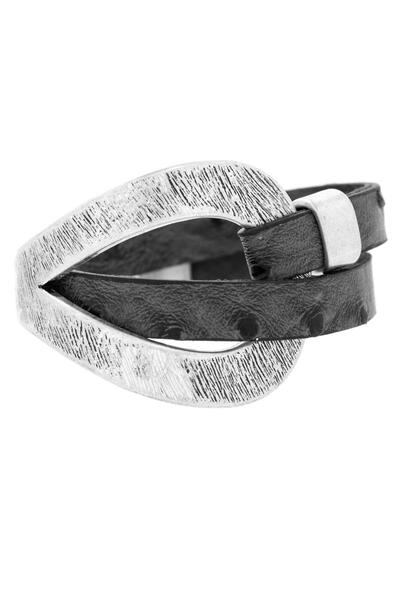 Hammered Double Wrap Leather Loop Bracelet