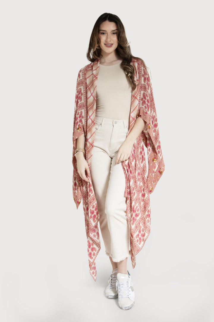 Floral Paisley Patchwork Cut-Out Kimono Ivory