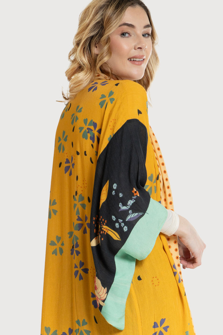 Floral Polka Dot Kimono Yellow