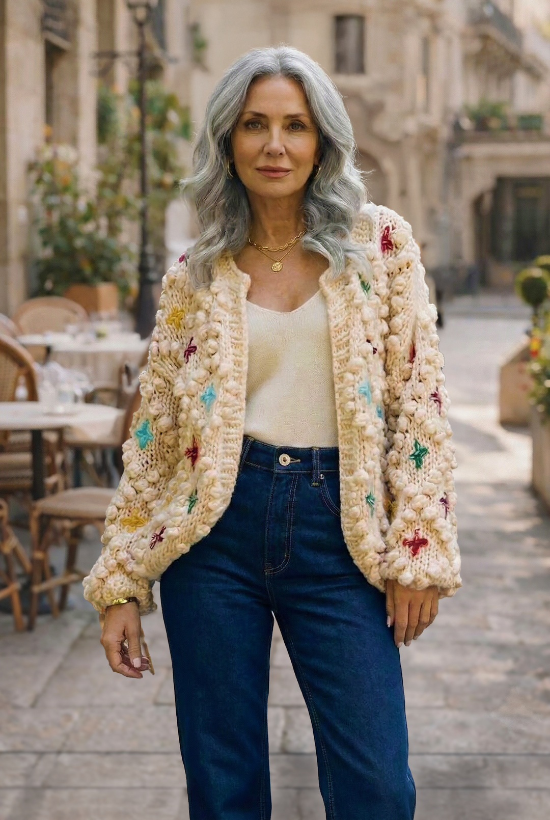 Floral Knitted Winter Cardigan for Women – SAACHI Floral Knitted Winter Cardigan for Women – SAACHI