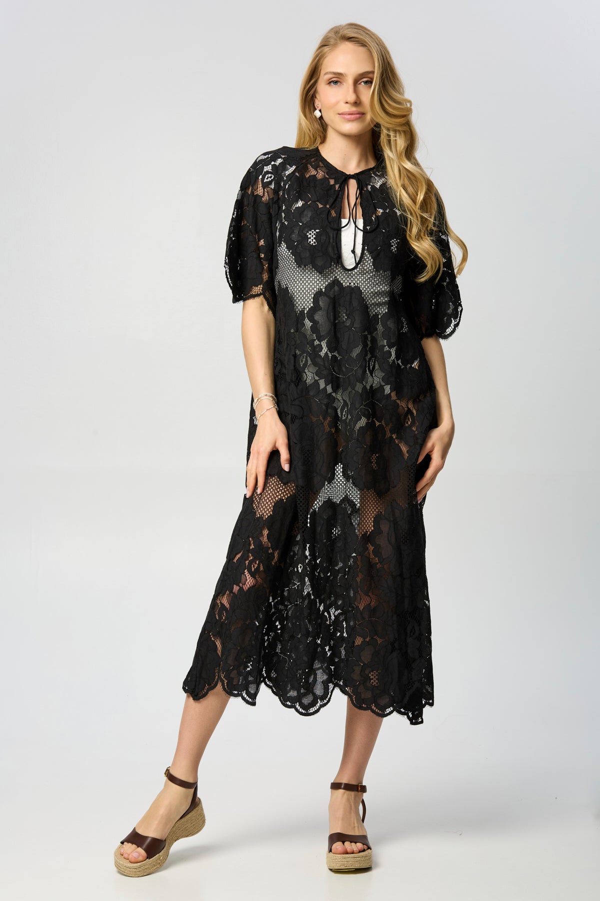 cashmere kaftan silk and lace dress ELOISE BUTTON-FRONT CASHMERE KAFTAN