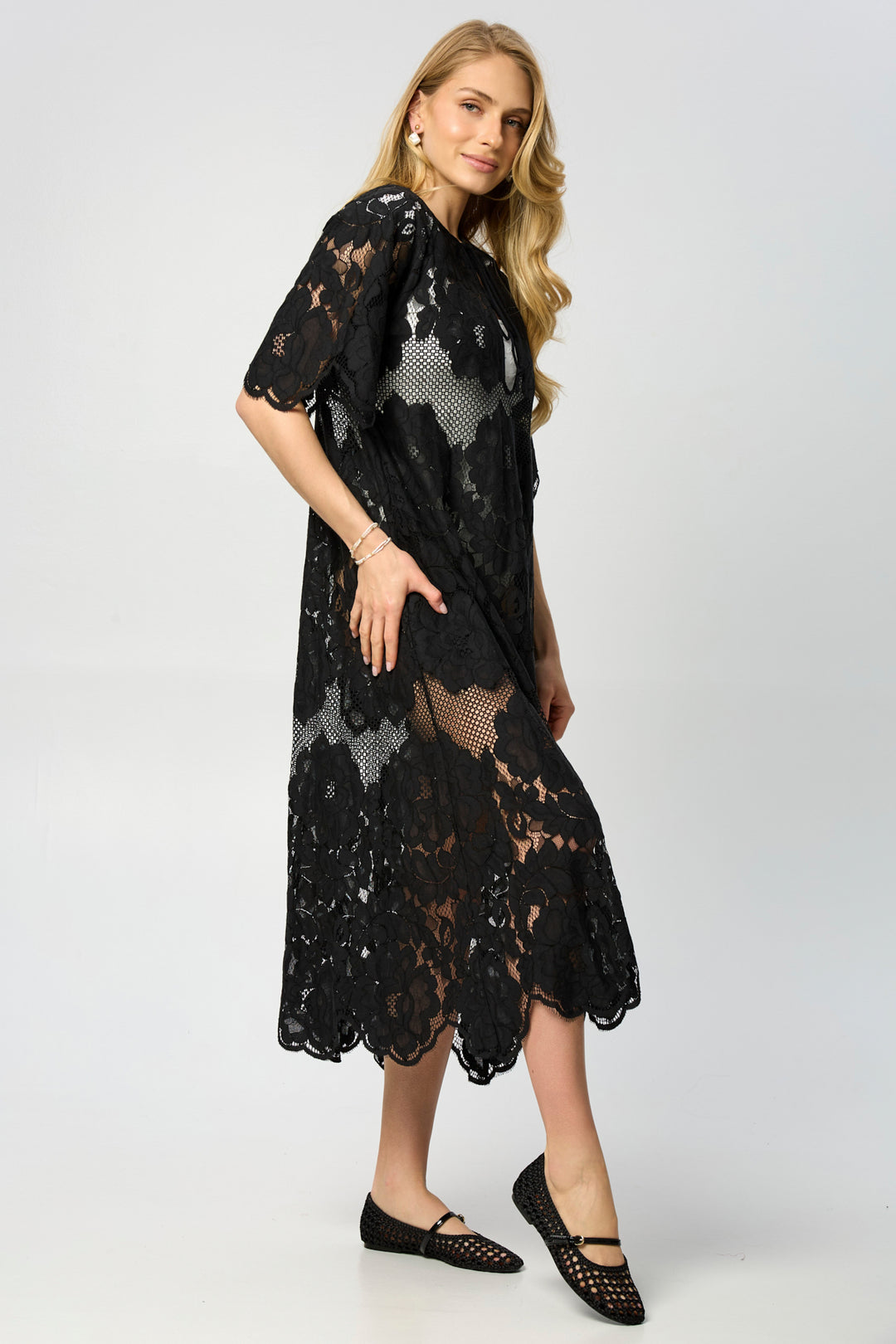 Saachi Women's Lace Kaftan Keyhole Dress - Black - Casual Dresses Saachi Women's Lace Kaftan Keyhole Dress - Black - Casual Dresses