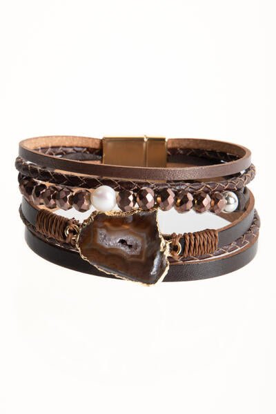 Beaded Vegan Leather Agate Bracelet - SAACHI - Sienna - Bracelet