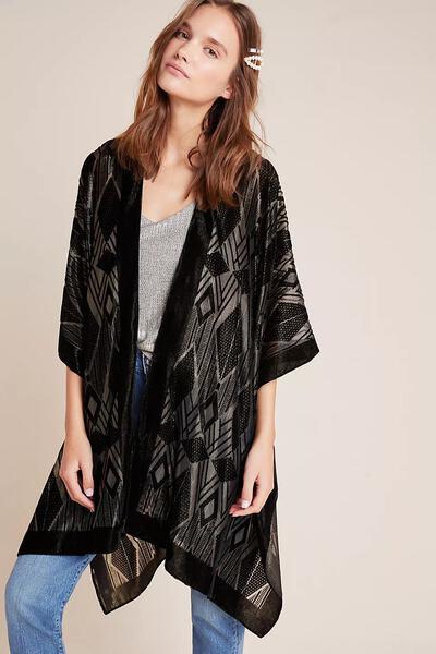 Diamond Velvet Burnout Lurex Kimono Black