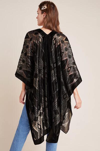 Diamond Velvet Burnout Lurex Kimono Black