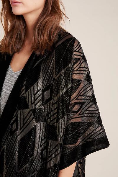 Diamond Velvet Burnout Lurex Kimono Black