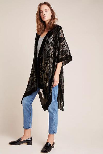 Diamond Velvet Burnout Lurex Kimono Black