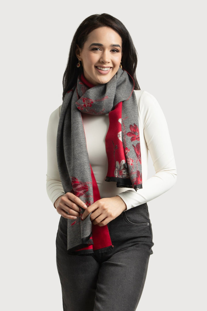 Garden Reversible Scarf Crimson