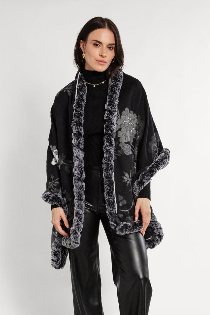 Blooming Faux Fur Scarf Black