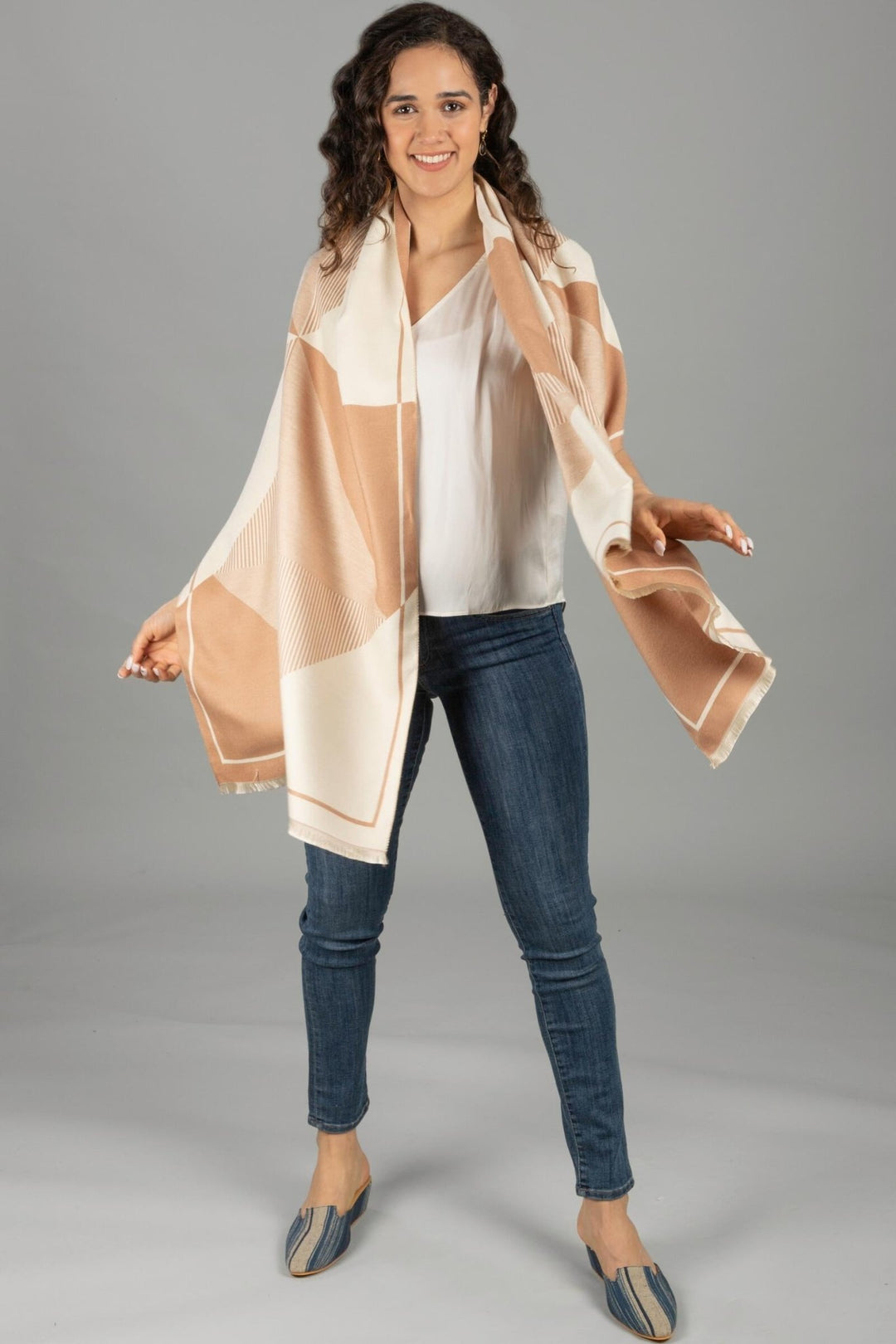 All About the Angles Reversible Scarf - SAACHI - Beige - Scarves