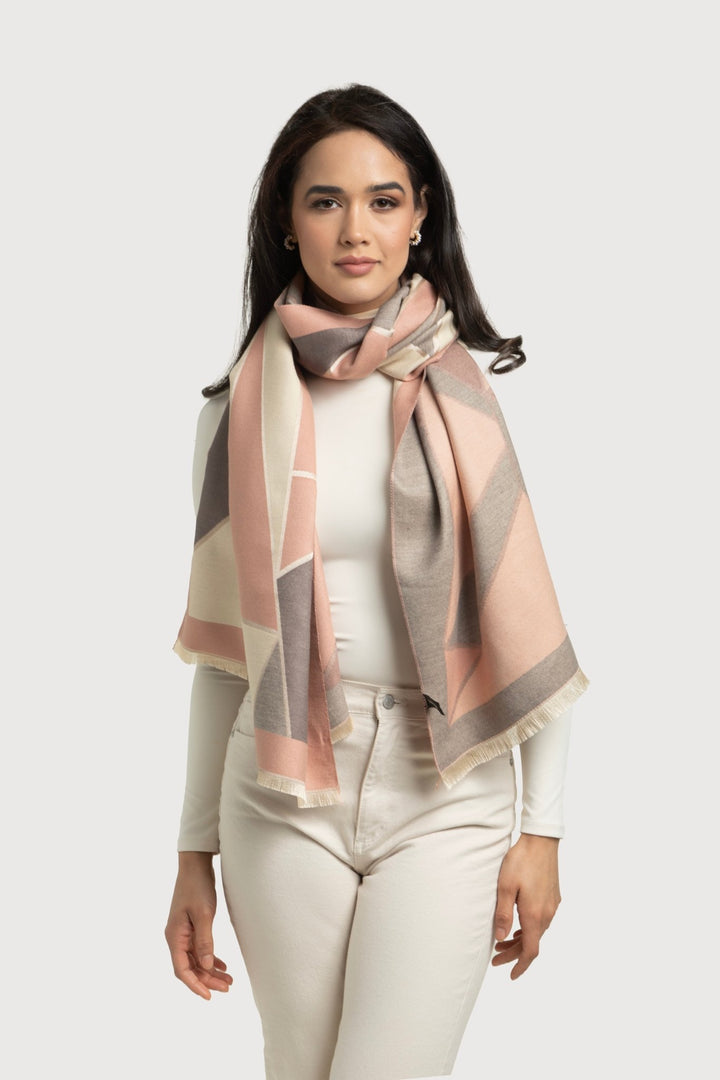 Abstract Tile Reversible Scarf Light Salmon