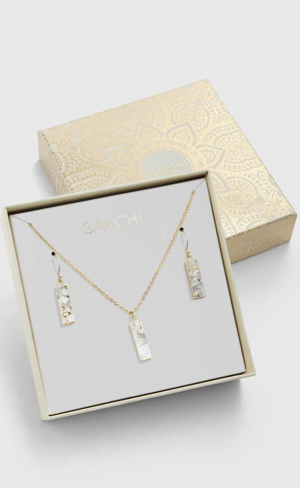 Mojave Mini Rectangle Earring and Necklace Set White