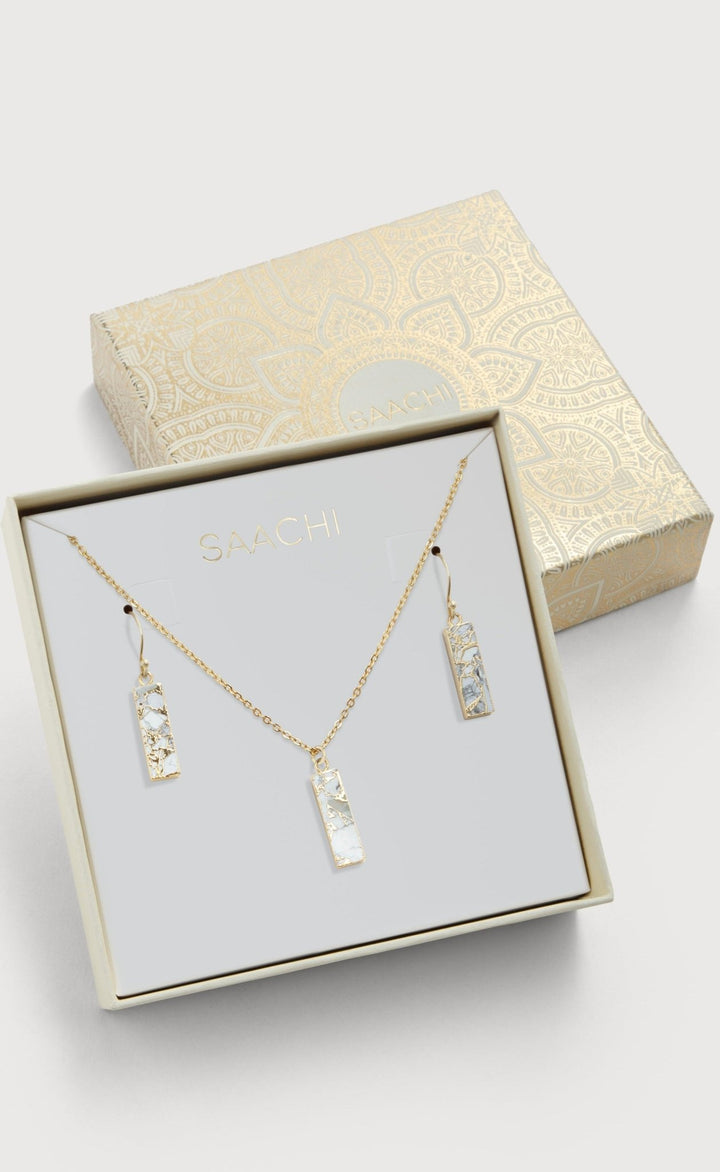 Mojave Mini Rectangle Earring and Necklace Set White