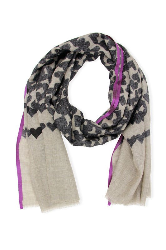 Wool Silk Heart Striped Scarf White