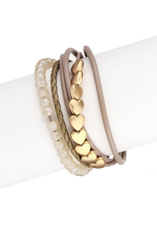 Multi Strand Heart Bracelet Light Brown