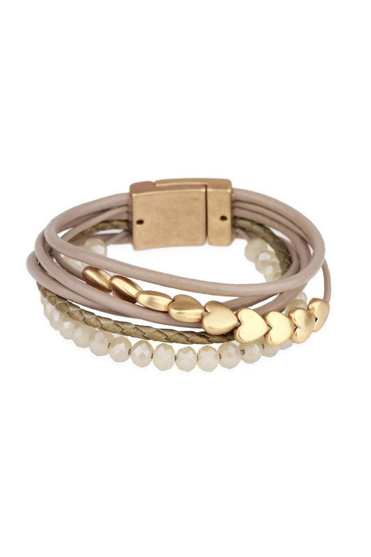 Multi Strand Heart Bracelet Light Brown