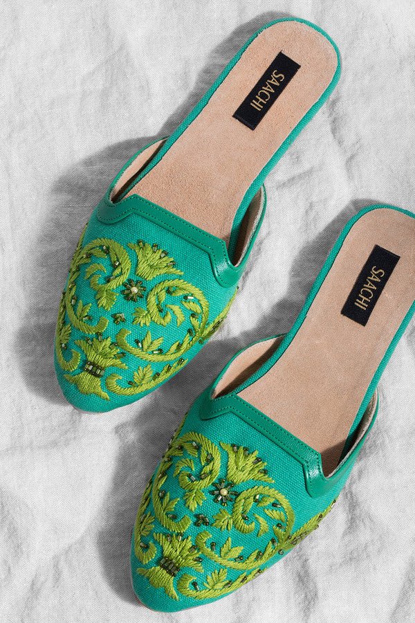 Pool Embroidered Mule Medium Sea Green