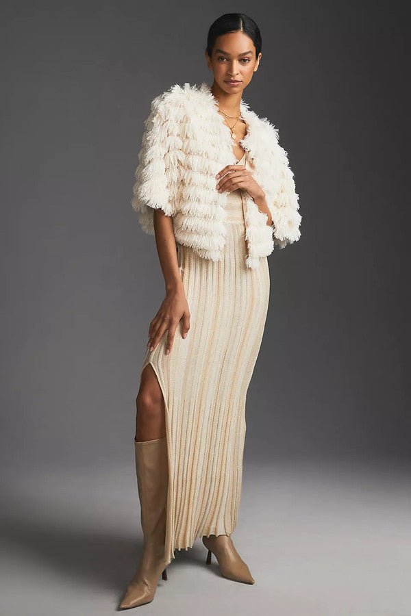 Faux Fur Tasseled Capelet White