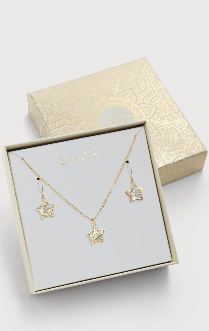 Mojave Mini Star Earring and Necklace Set White