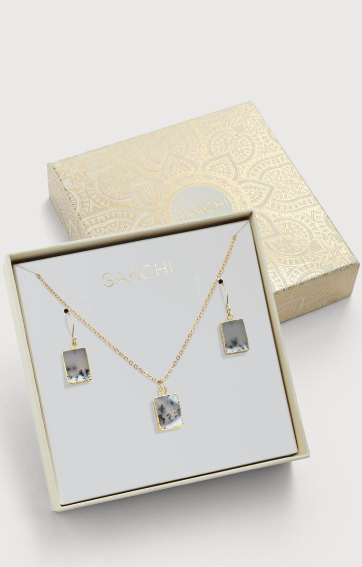 Mini Square Gemstone Earring and Necklace Set Gainsboro