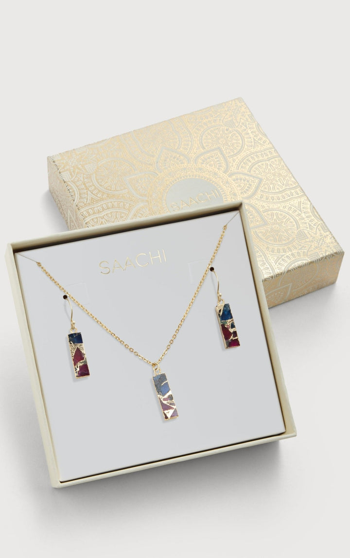 Mojave Mini Rectangle Earring and Necklace Set Firebrick