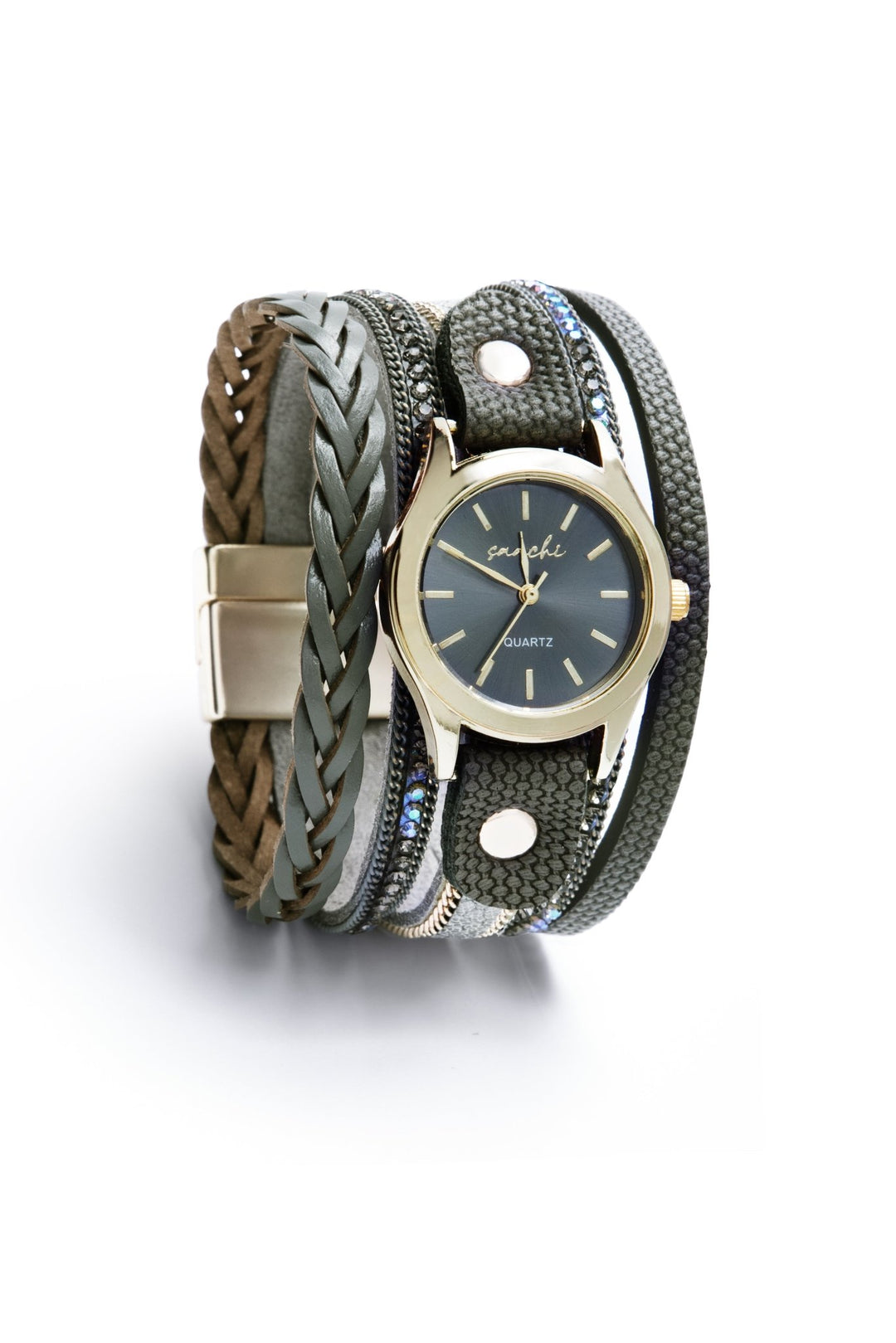Braided Vegan Leather Bracelet Watch - SAACHI - Dim Gray - Bracelet